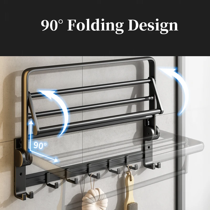 

Wall Mounted Towel Hanger 40-60 CM Towel Rack Aluminum Black Towel Bar Rail Matte Black Towel Holder with Sticker for Bathroom