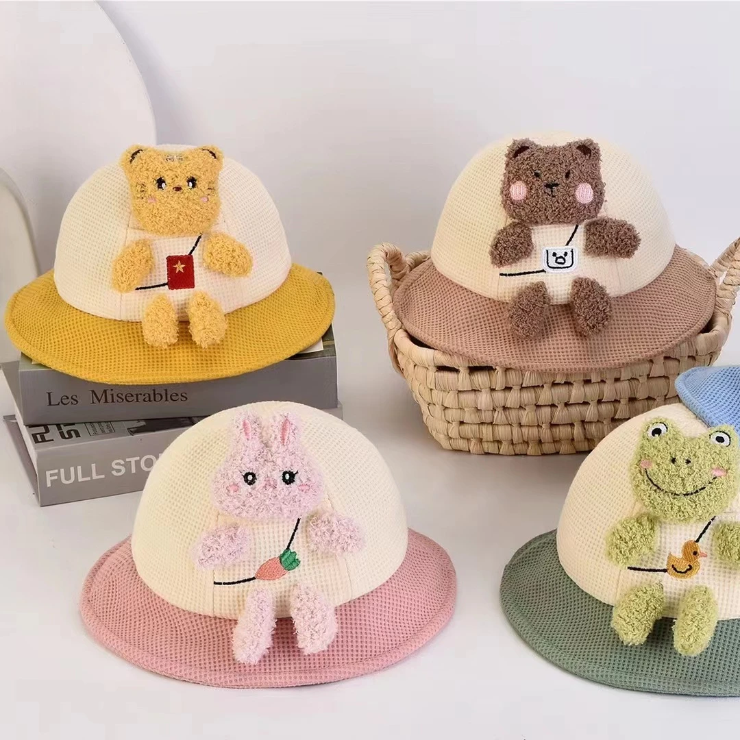 

Children's Basin Hat Autumn and Winter New Cartoon Cute Female Baby Fisherman Hat Outdoor Male Baby Windproof Sun Hat