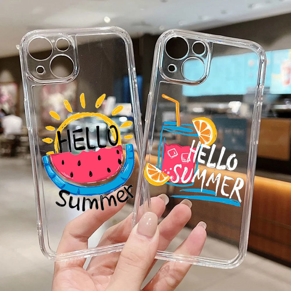 

Summer Fruit Sunshine Cute Phone Case For Apple IPhone 11 12Mini 13 14 PRO MAX XR XS 7 6 8 Plus Transparent Protective LensCover