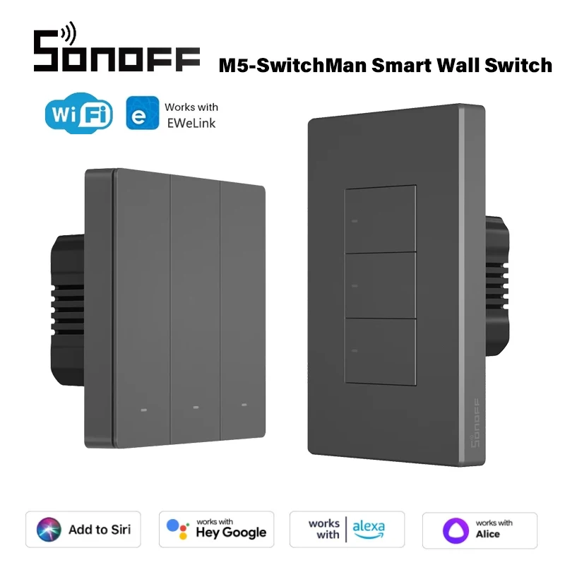 

SONOFF M5 SwitchMan WiFi Smart Switch Smart Home 80/86/120 Type 1/2/3 Gang EU/US Wall Switch Via Ewelink Alexa Google Home Alice