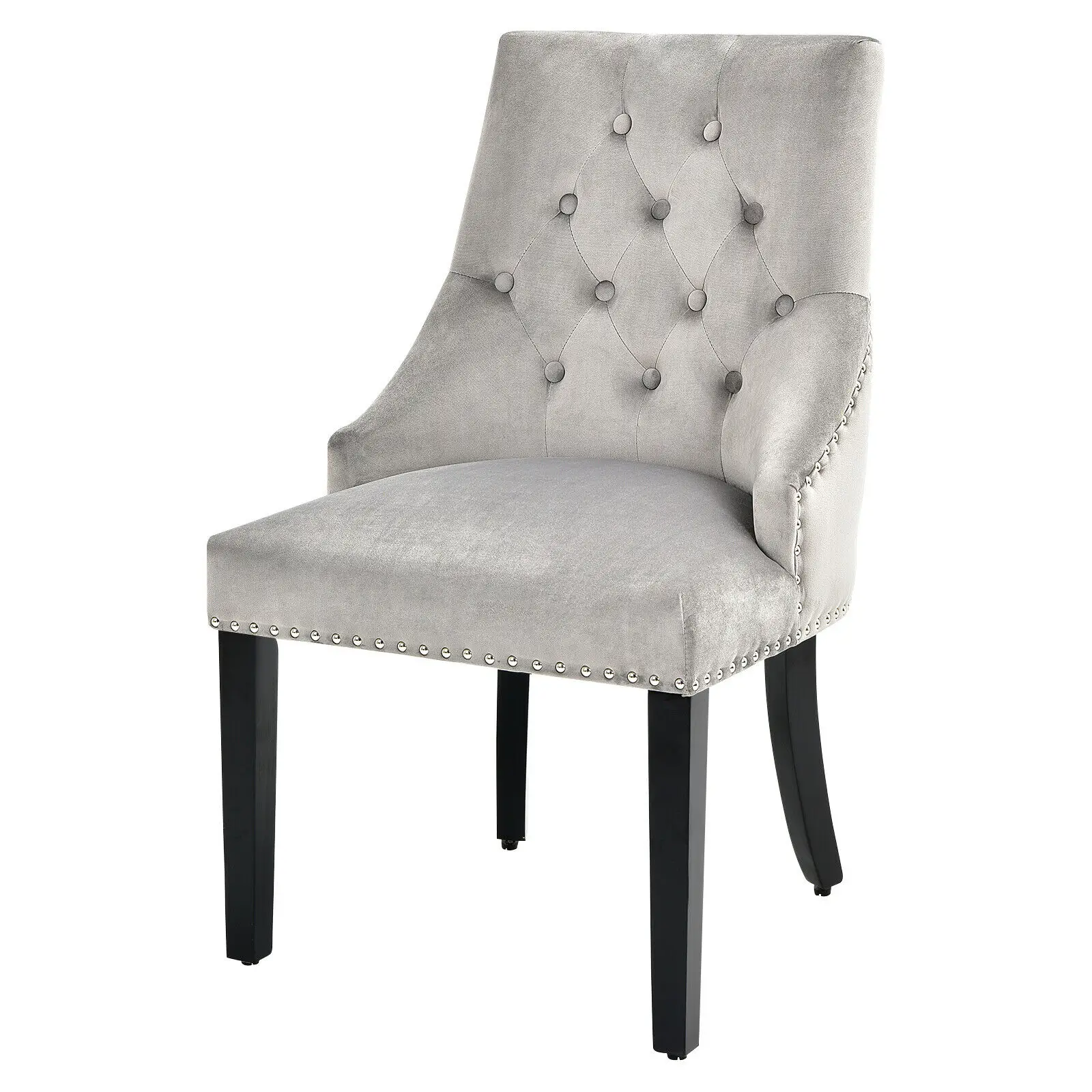 

Velvet Dining Chair Upholstered Tufted Armless w/ Nailed Trim & Ring Pull Grey JV10102GR