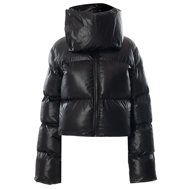 Winter Casual Black Oversized Bubble Coat for Women 2022 Fashion Zipper Scarf Collar Short Puffer Jackets Green Parka Streetwear