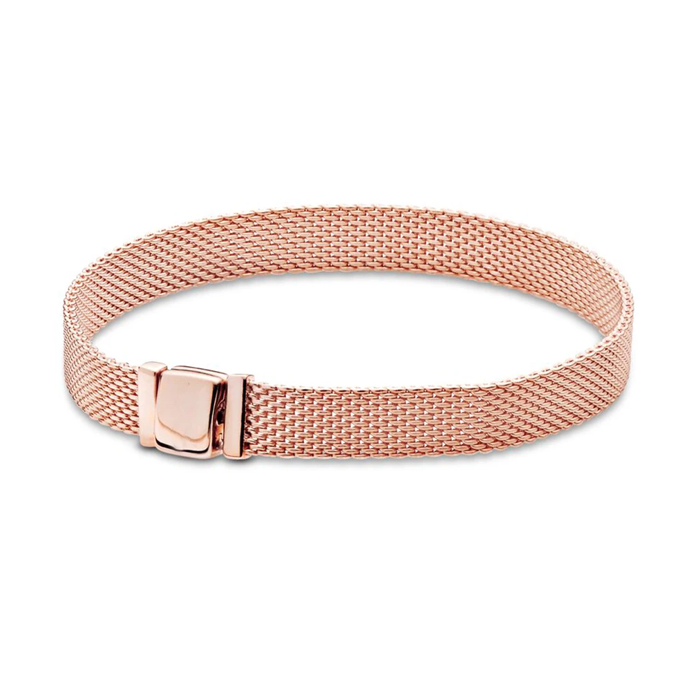 

New 925 Silver Reflections Mesh Rose Gold Bracelet Fits Pandora Charm For Woman Birthday Jewelry Gift
