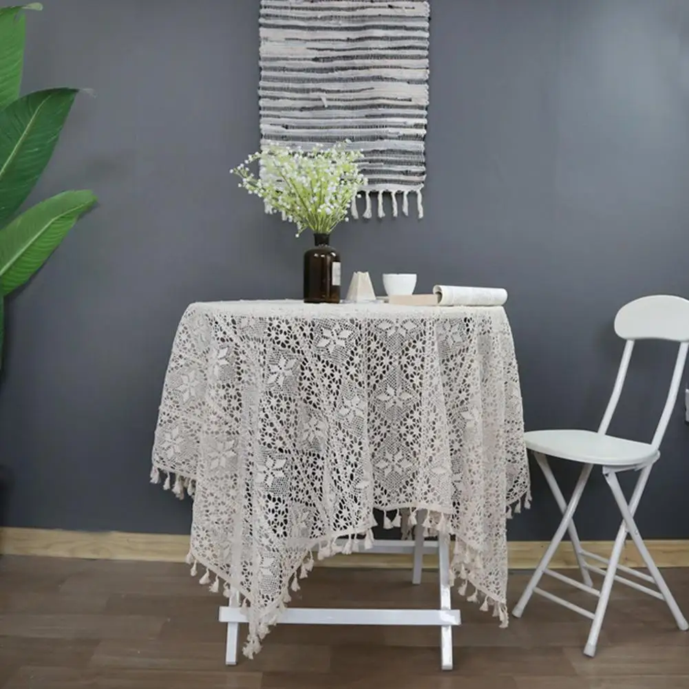

Crochet Tablecloth With Tassel Lace Dustproof Household Piano Cover Table Cover For Kitchen Dinning Party Holiday1x1.4m/1.4x1.4m