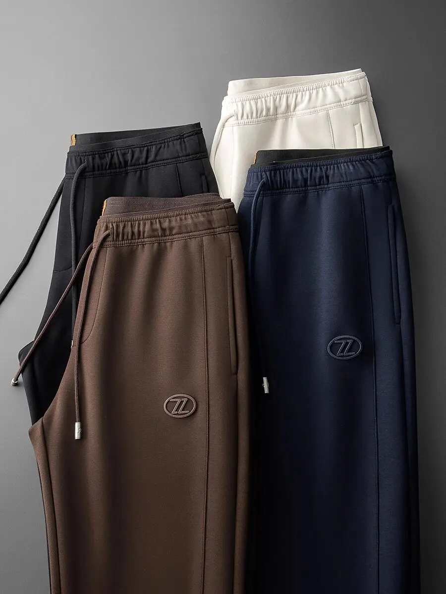 Осенне-зимняя мода с однотонными хлопковыми брюками воздушным слоем для мужчин