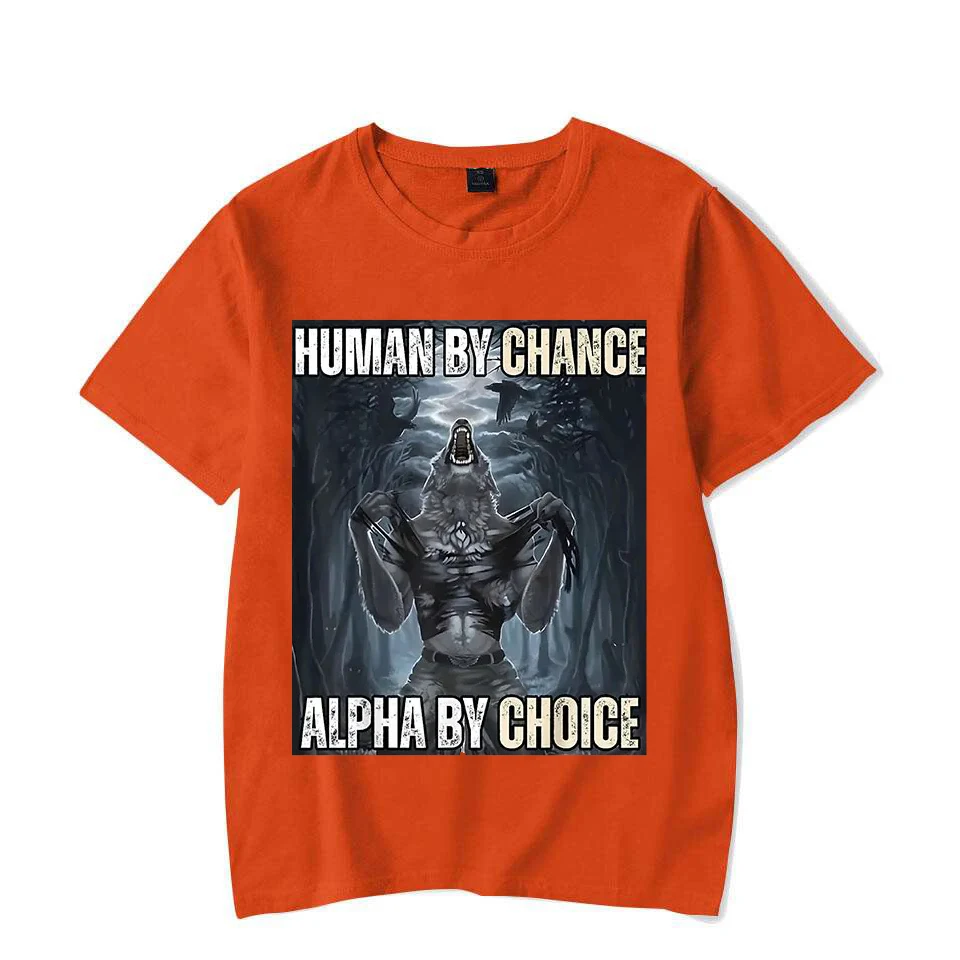 Human by Chance Alpha by Choice Wolf Мужские и женские футболки с забавными мемами Повседневные винтажные футболки для пар большого размера с короткими рукавами (art.: 3920cfca3a727) - 3920cfca3a727