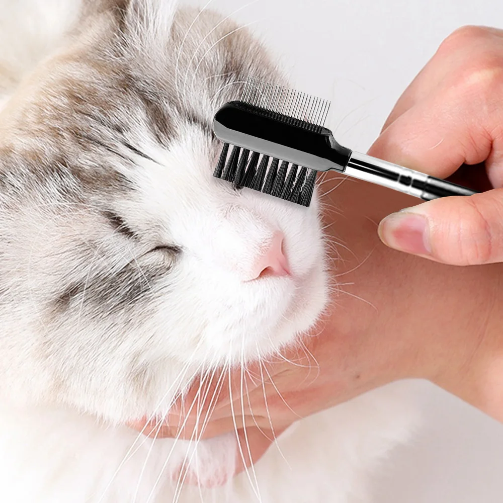 

Расческа для глаз домашних животных, щетка для удаления пятен и пятен, двусторонняя, для груминга кошек и собак