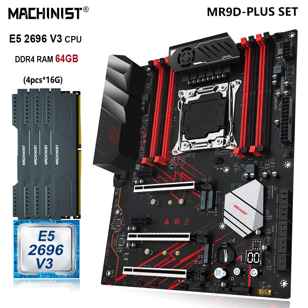 

MACHINIST X99 материнская плата комплект Xeon E5 2696 V3 CPU 64 ГБ (4*16G) DDR4 ECC RAM Memory Combo LGA 2011-3 набор Nvme M.2 ATX MR9D PLUS
