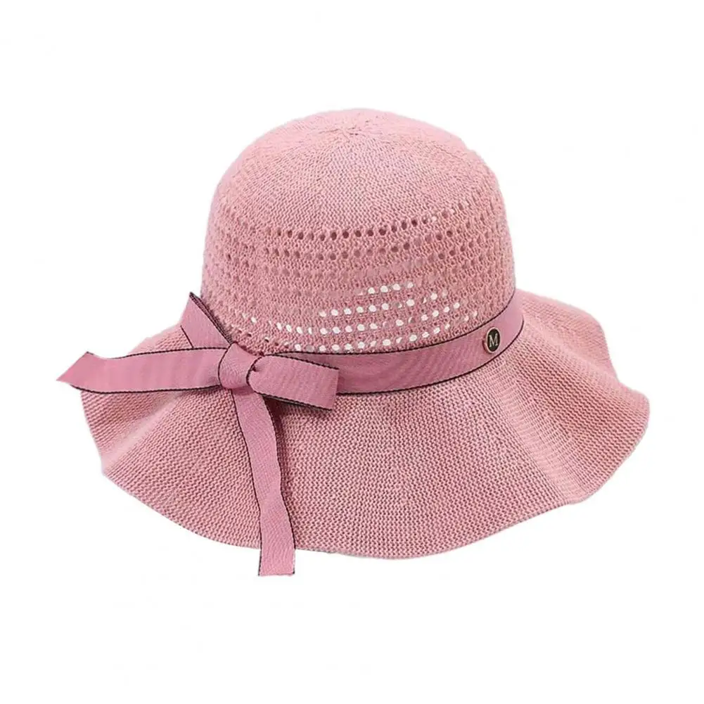 

Adjustable Washable Wide Brim Ribbon Bow Women Beach Hat for Daily Life