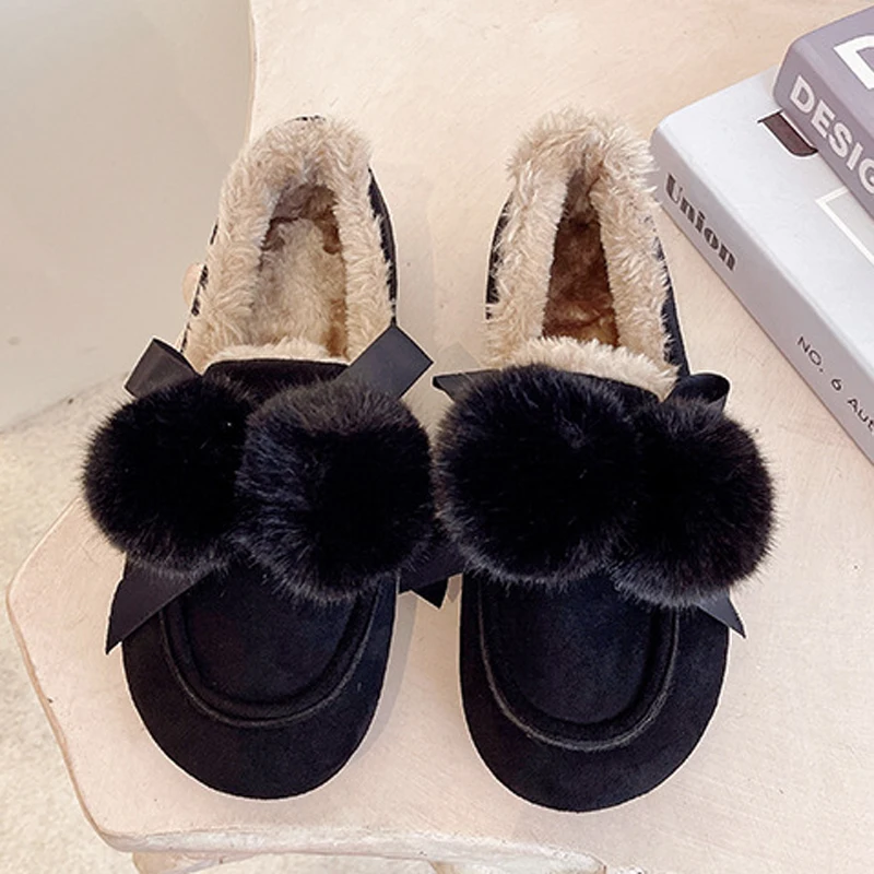 2022 Winter Fluffy Moccasin Faux Suede Fuzzy Flats Slip On House Plush Shoes Women Flock Loafers Casual Soft Faux Fur Slippers