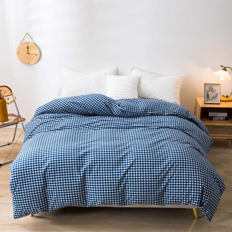 

1Pc Quilt Covers 100% Pure Cotton Blue Color Plaid Print Funda Nordica Cama 135 Single Size Duvet Covers (Pillowcase Need Order）