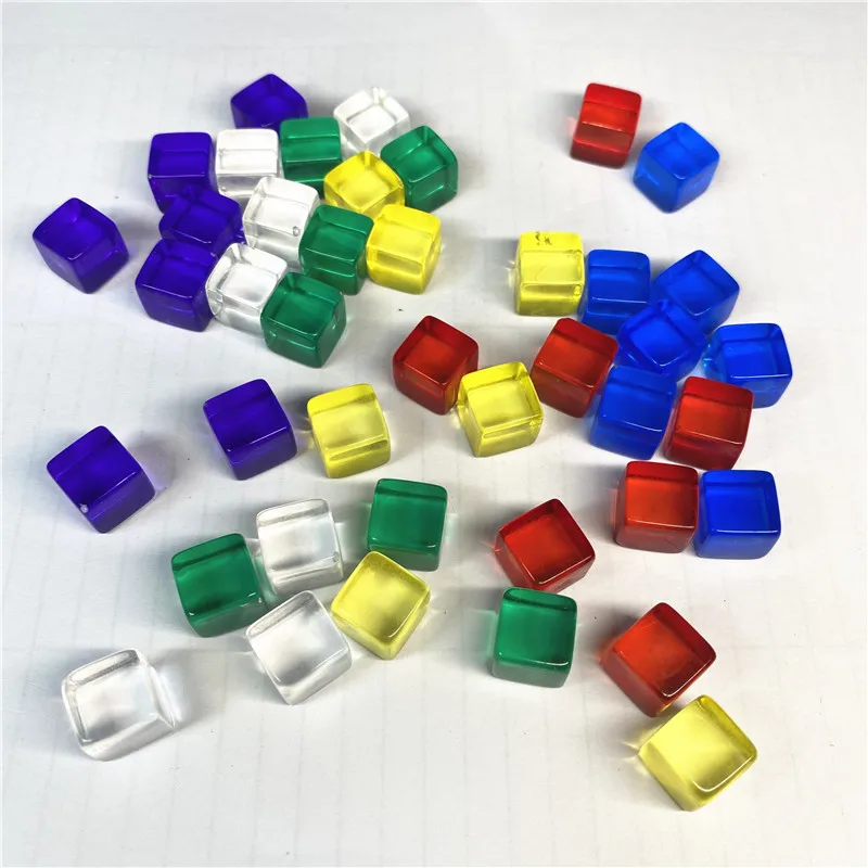 

50Pcs/set 10mm Transparent Colorful Crystal Cubes Blocks Blank D6 Dice Chess Piece With Right Angle Sieve For Puzzle Board Games