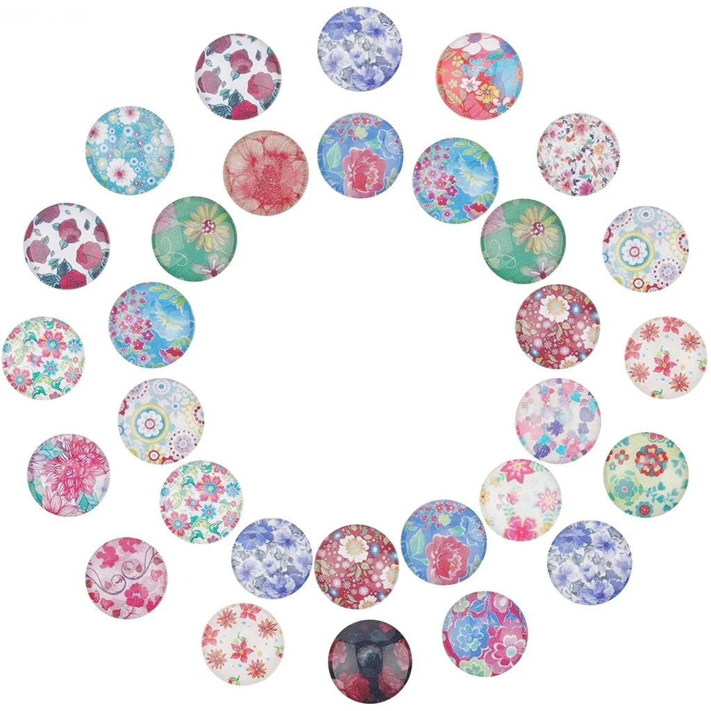 

200 Pcs 12mm Printed Glass Cabochons, Flatback Dome Cabochons, Mosaic Tile for Photo Pendant Making Jewelry, Floral