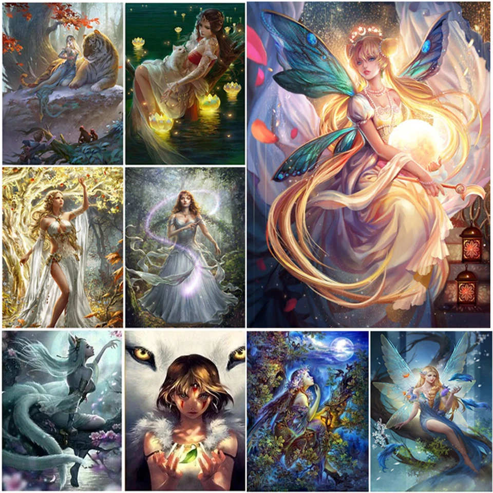

Fairy Diamond Painting Girl 5D Diamond Embroidery Full Drill Rhinestone Mosaic Cross Stitch Set Home Decor Magic Elves Picture