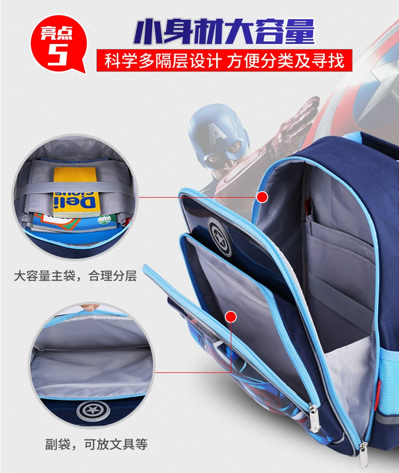 2022 Disney New School Bags For Boys Primary Student Shoulder Orthopedic Backpack Spider Man Captain America Grade1-5 Mochila