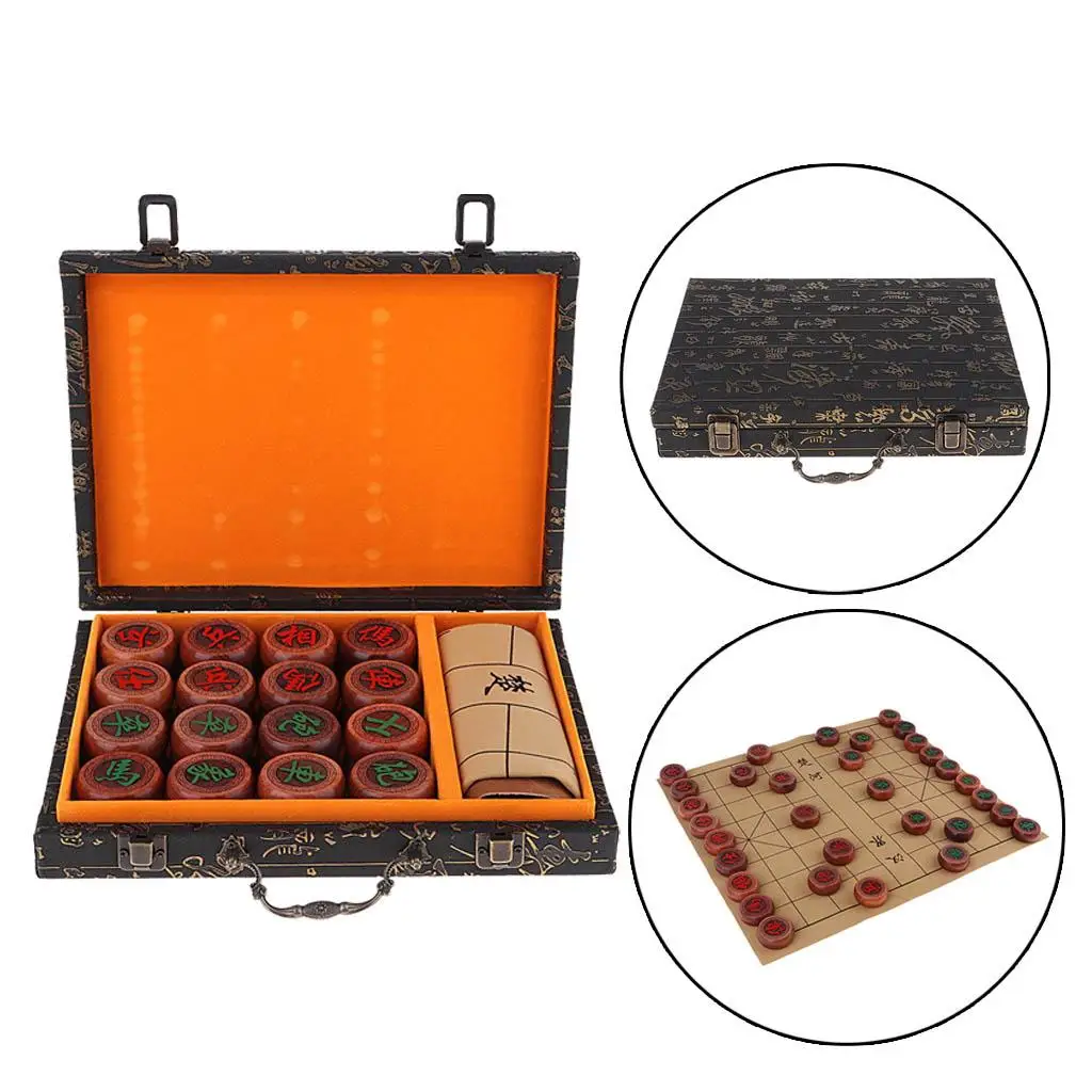 Rosewood Chinese Chess Set Wooden Xiangqi Board Game Playing Pieces