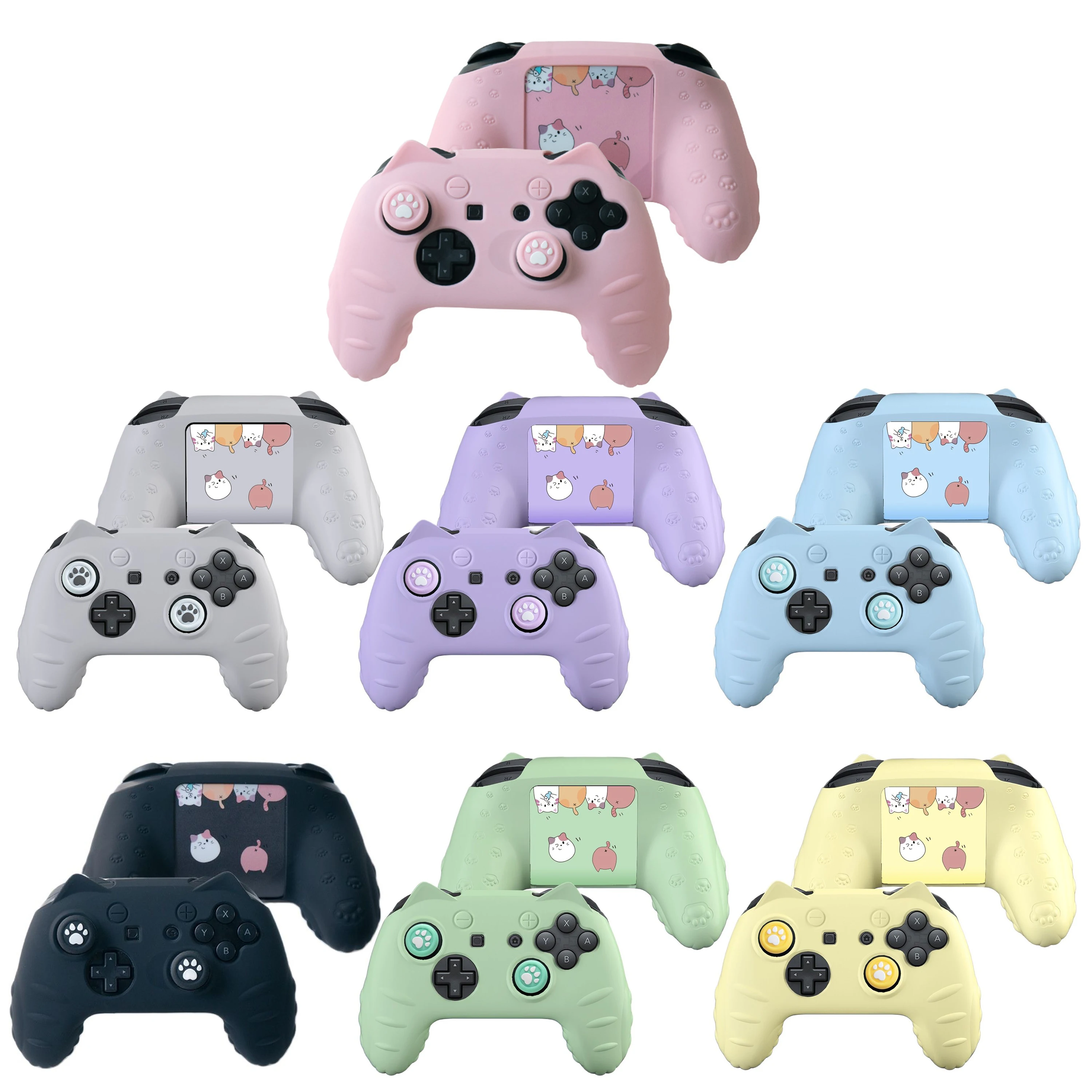 

Cute Cat Paw Silicone Soft Shell Gamepad Sticker Skin For Nintendo Switch Pro NS Game Controller Case Thumb Stick Grip Cap Cover