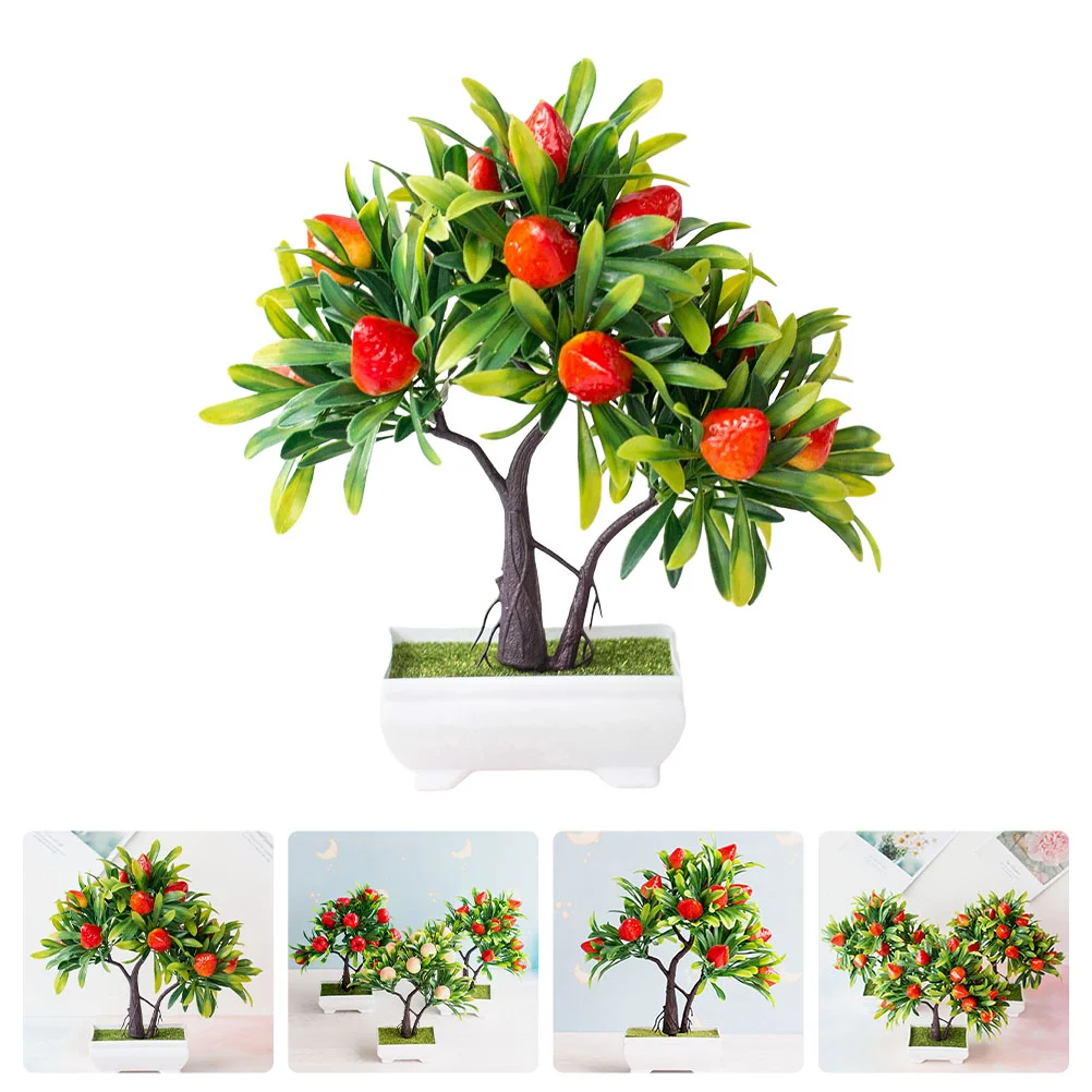 

Tree Strawberry Fake Artificial Bonsaipotted Fruit Pot Decor Enchanted Decorations Faux Forest Realisticbearing Decorative Home