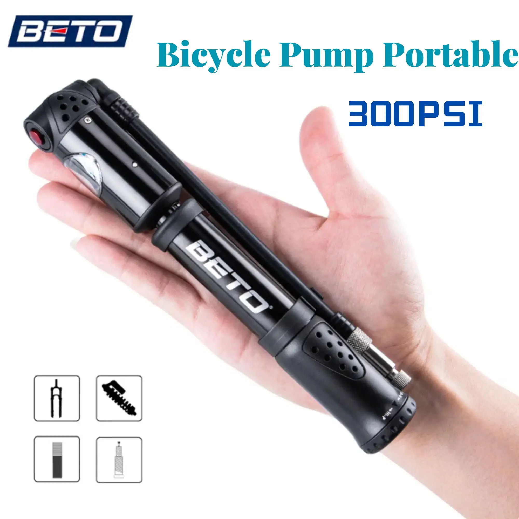 

Портативный велосипедный насос BETO с манометром, ручной инфлятор psi, подходит для горных велосипедов, Аксессуары для велосипеда