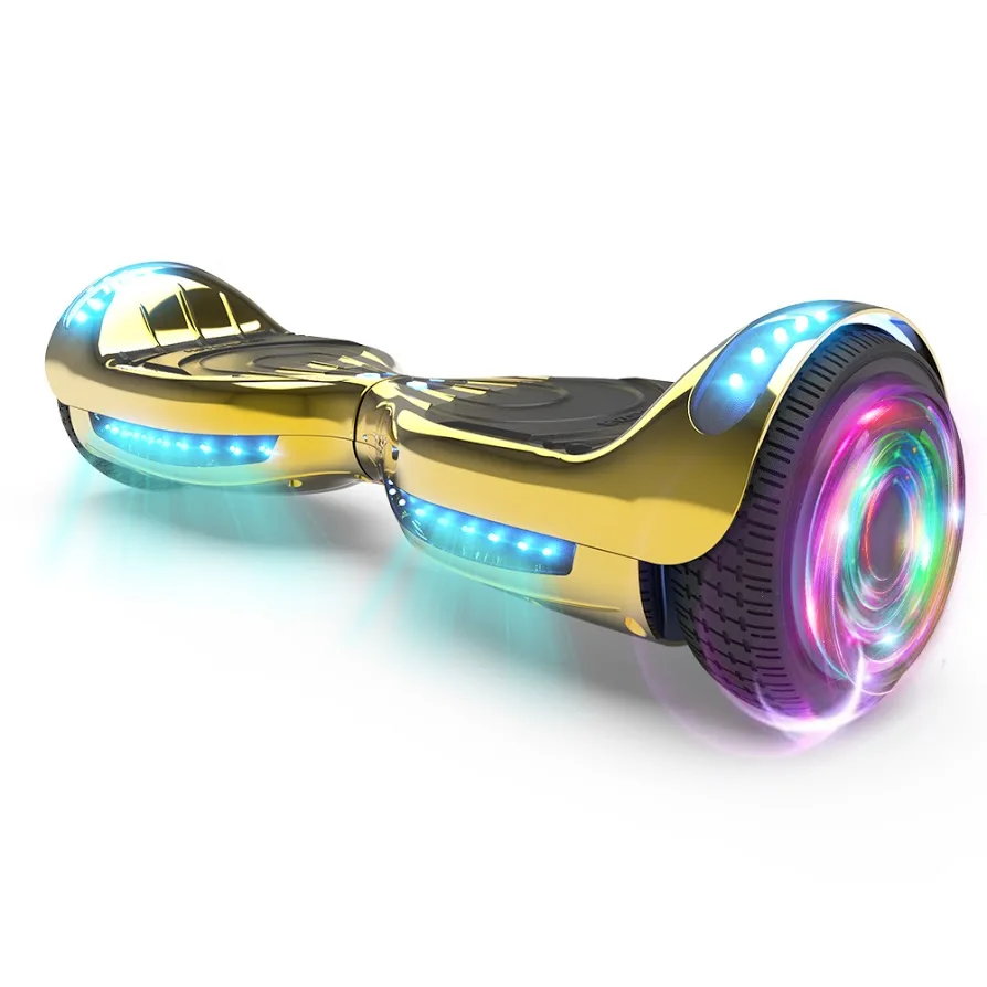 Flash Wheel Certified Hoverboard 6.5 In. Bluetooth Speaker with LED Light Self Balancing Wheel  Scooter - Chrome Gold