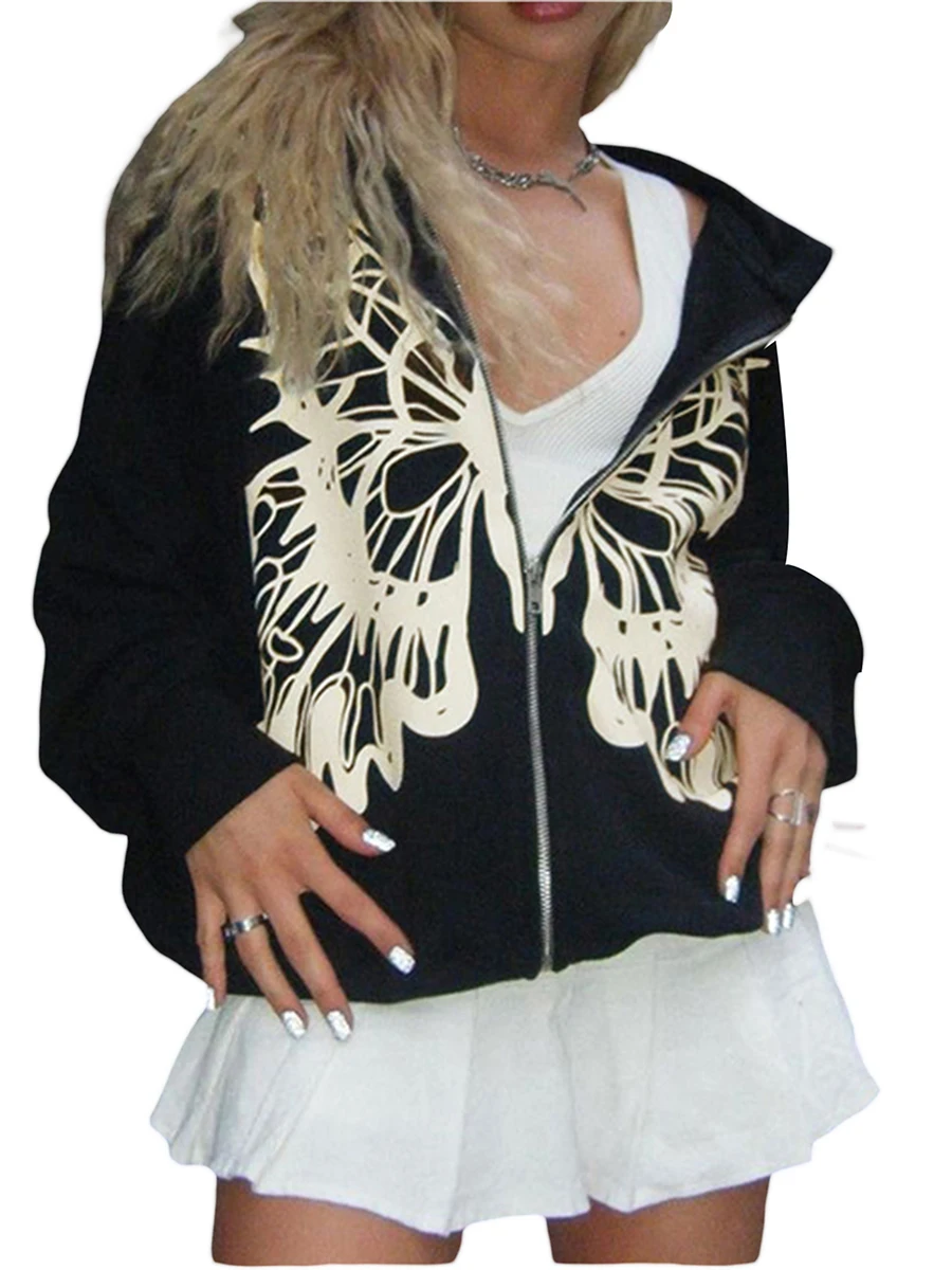 

Женская Повседневная Толстовка с капюшоном и принтом бабочки, с длинным рукавом