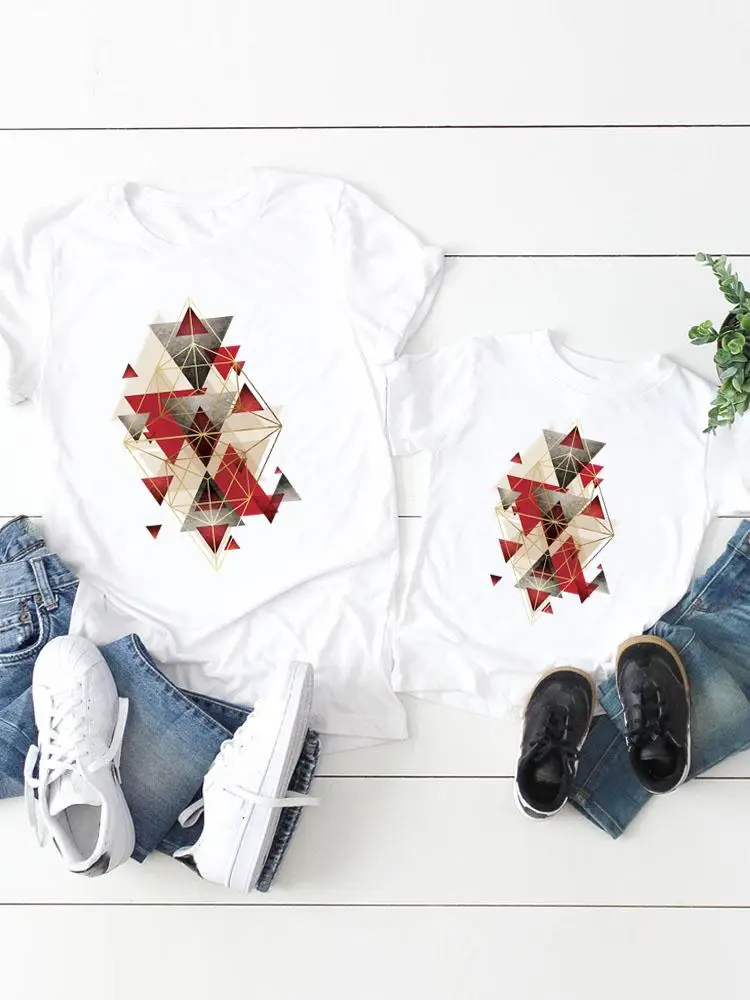 

Tee Women Child Kid Geometric Lovely Cute Clothing Boy Girl Summer Family Matching Outfits Mom Mama Graphic T-shirt Clothes
