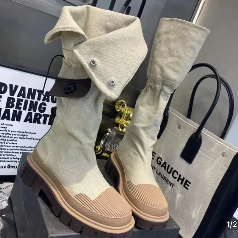 

Knee High Chelsea Boots Cowboy Women Flats Shoes Platform 2023 New Winter Goth Motorcycle Boots Designer Casual Shoes Snow Botas