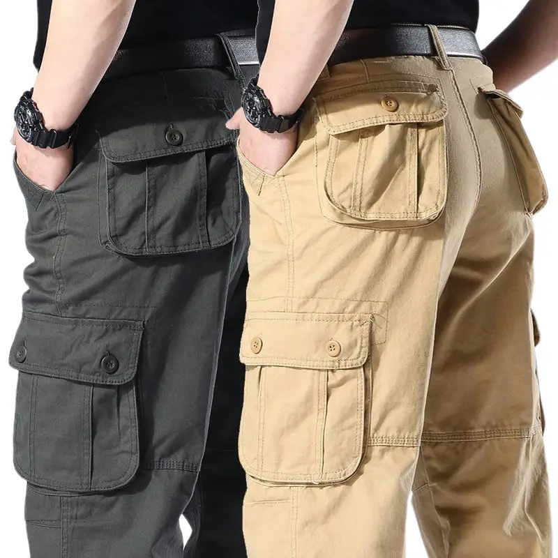 

Spring Autumn Men's 2023 New Multi-Pocket Cargo Pants Men's Casual Fashion Solid Colour Straight Baggy Wide-leg Pants Men D46