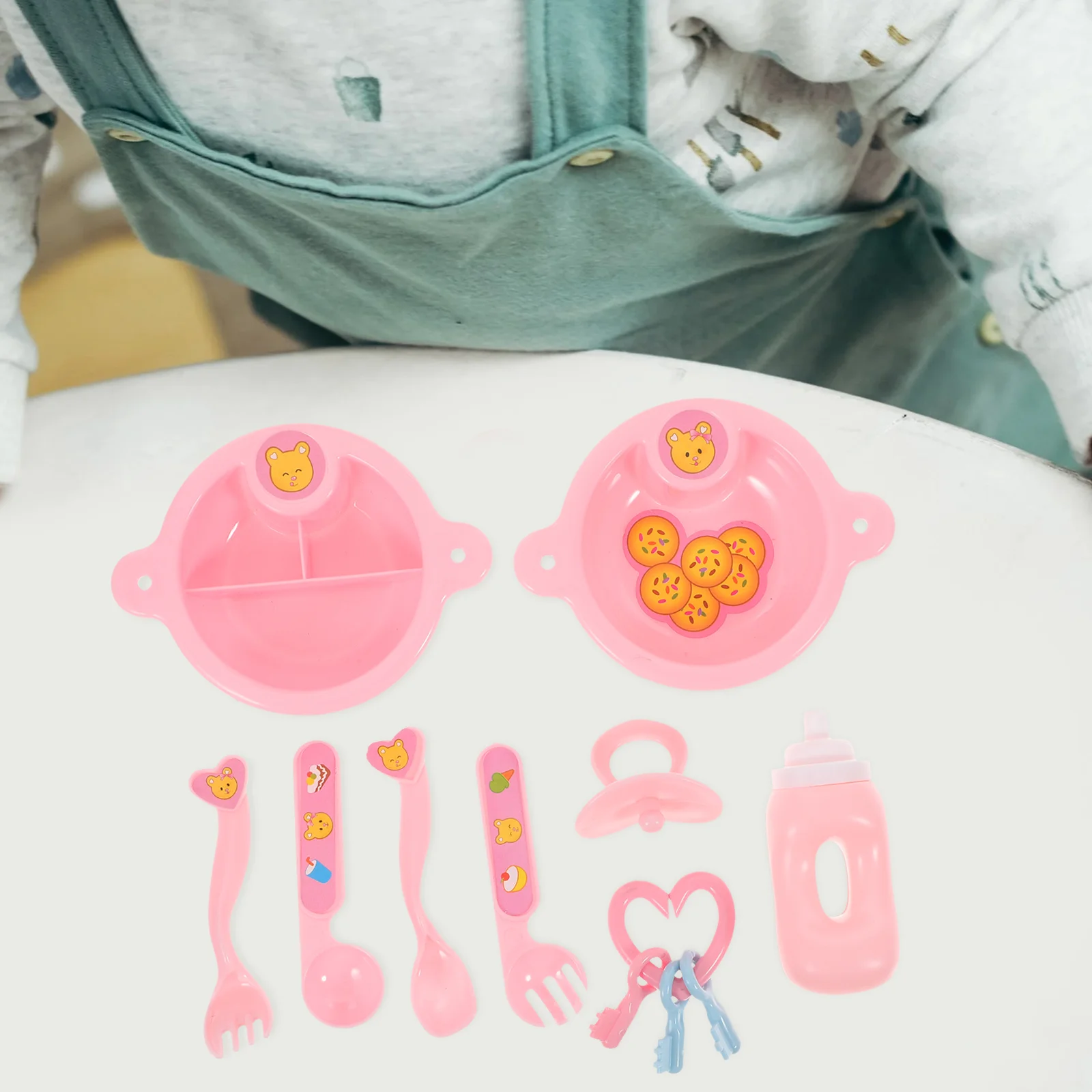 

Baby Feeding Set Accessories Toy Play Pretend Tableware Kitchenkids Playset Toys Simulation Chair High Reborn Dishes Care Bottle