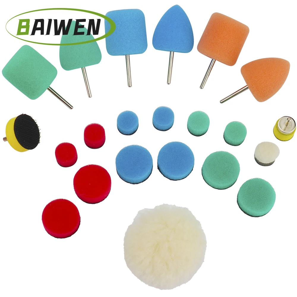 

24pcs Mini Polishing Pad Sponge Car Buffing Kit Detailing Waxing Sealing Glaze Car Buffing Wheel for Electric Drill Rotary Tools
