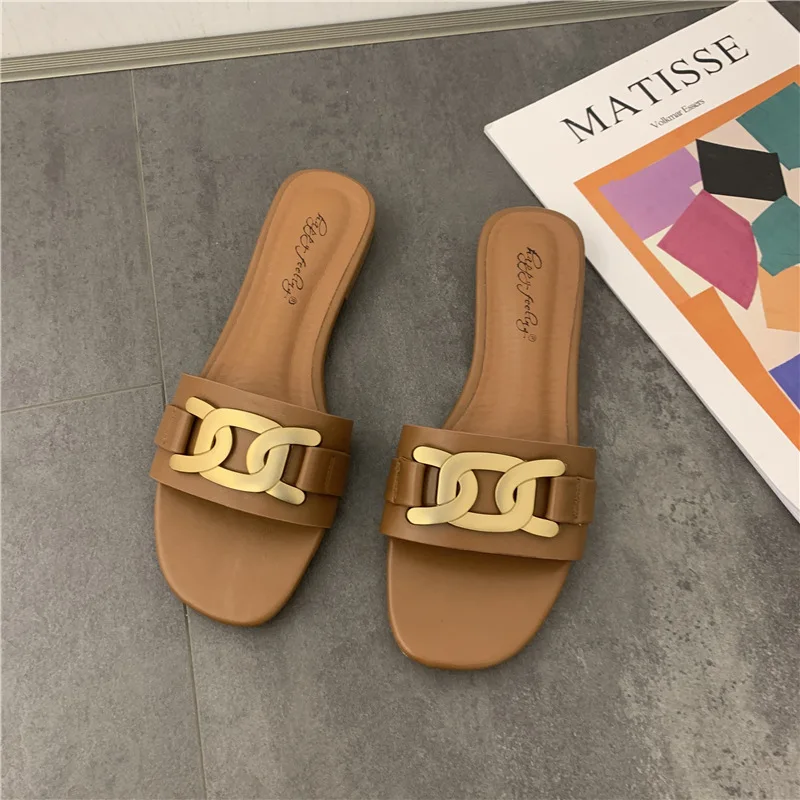 Туфли женские на плоской подошве брендовые лоферы без застежки цепочке