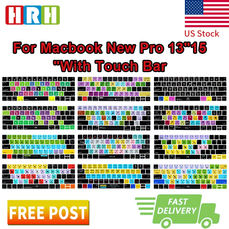 

Функциональные клавиши быстрого доступа HRH, Силиконовая накладка на клавиатуру для Macbook Pro 13 "15" с сенсорной панелью A1706 A1707 релиз 2016/2017