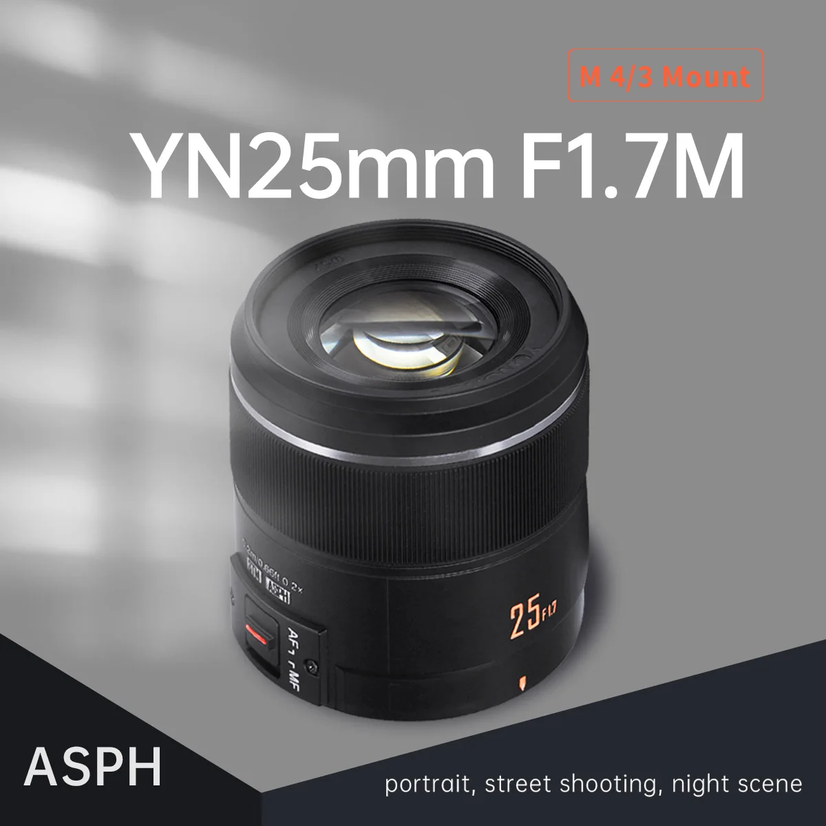 

Объектив YONGNUO M4/3 для камеры YN 25 мм F1.7M, Большая диафрагма AF/MF, стандартный основной объектив для Panasonic Olympus G95 GF9 GX9