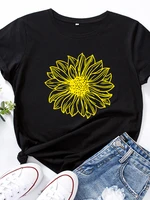 gold sunflower print t shirt women short sleeve o neck loose tshirt summer women causal tee shirt tops camisetas mujer
