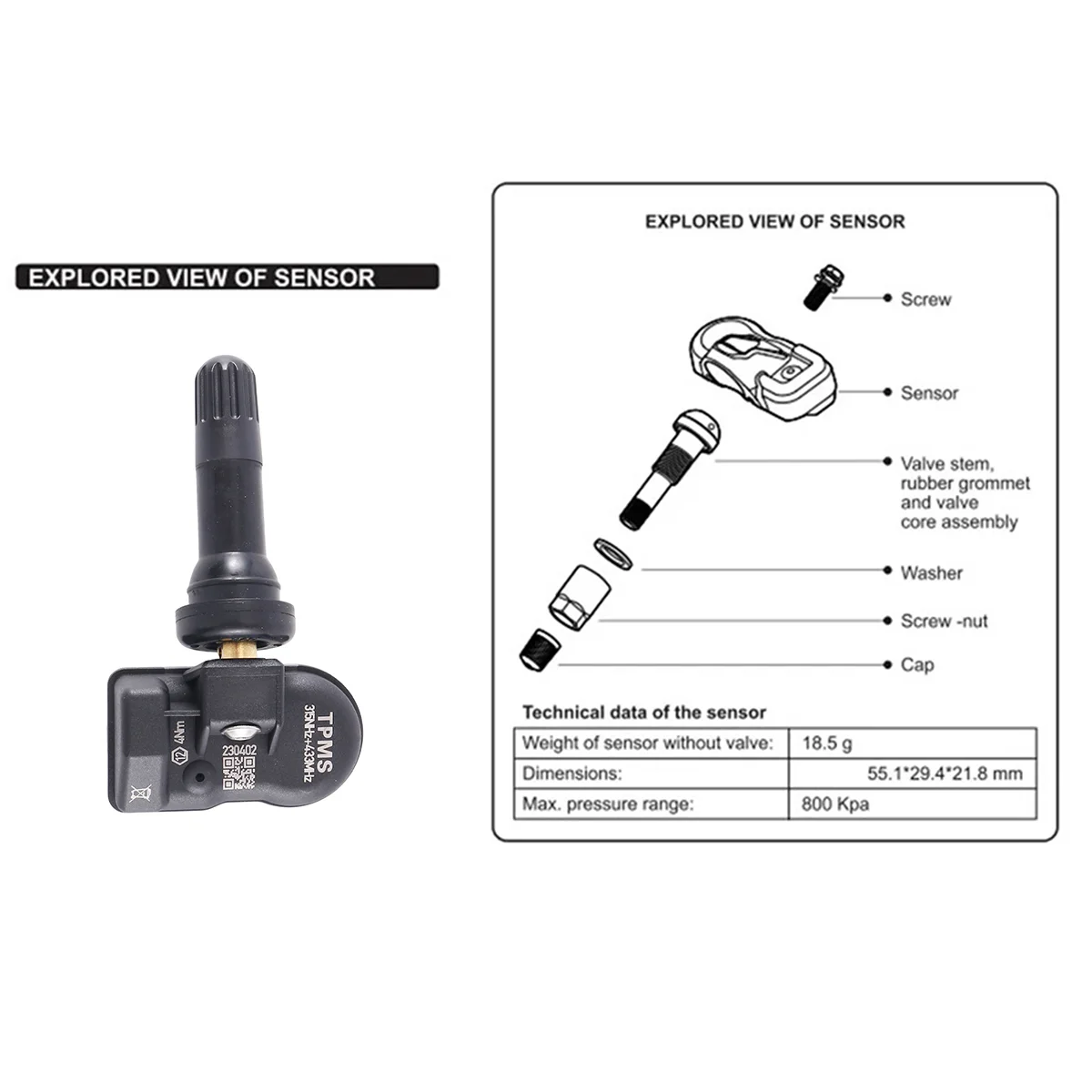 Датчик давления в шинах TPMS 315 МГц для Autel Black 4 шт.