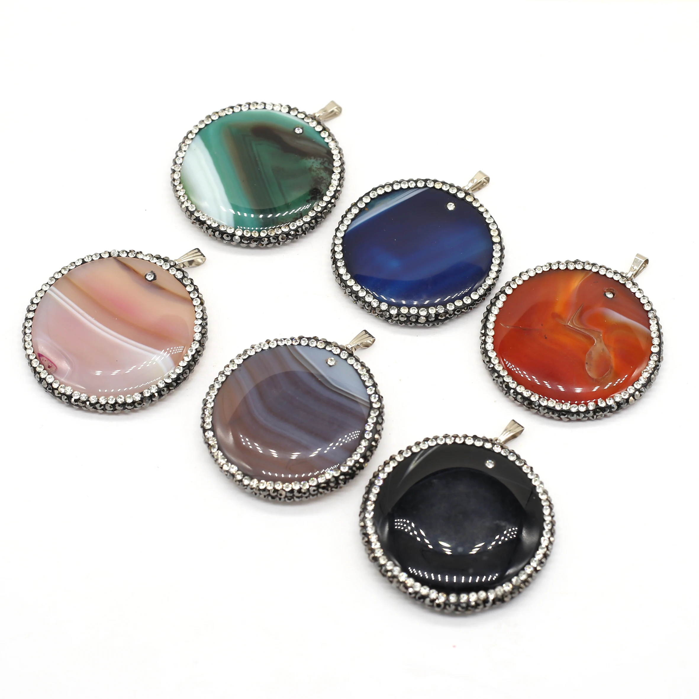 

1pcs Natural Stone Rose Red Brown Stripe Agates Charm Pendant for Jewelry Making Necklace Bracelet Accessories Size 45x45mm