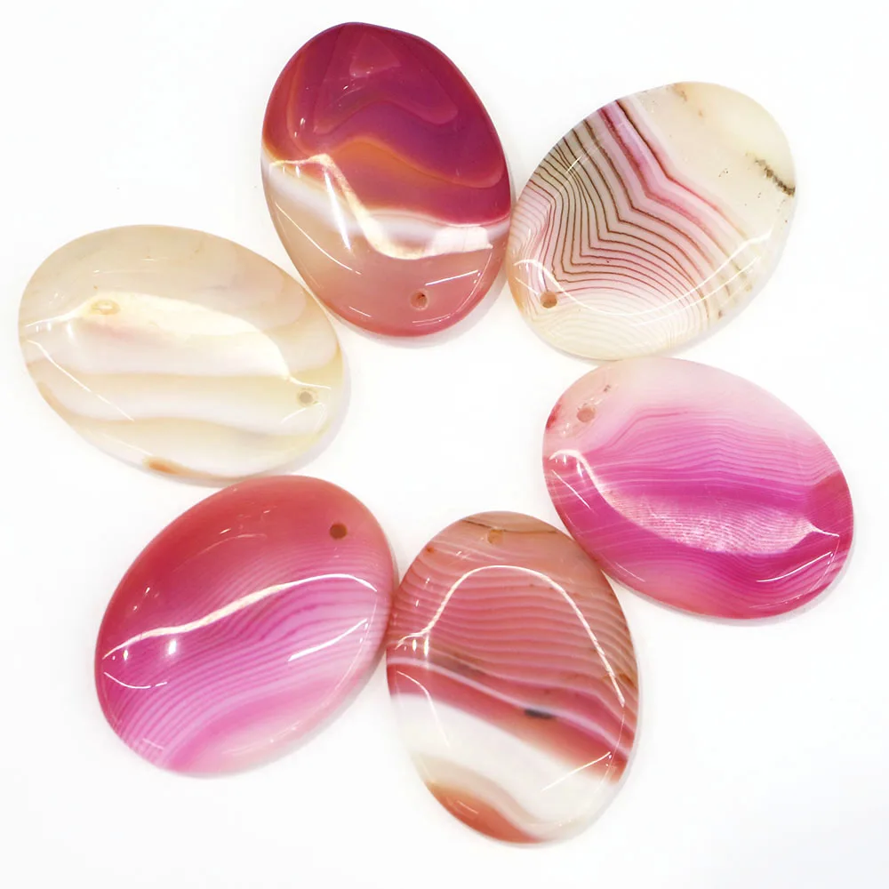 [Promotion] Natural Rose Red Oval Agate Pendant Necklaces Egg Ring Face Bare Stone Artifact Fashion Jewelry Accessories 7Pcs/Lot