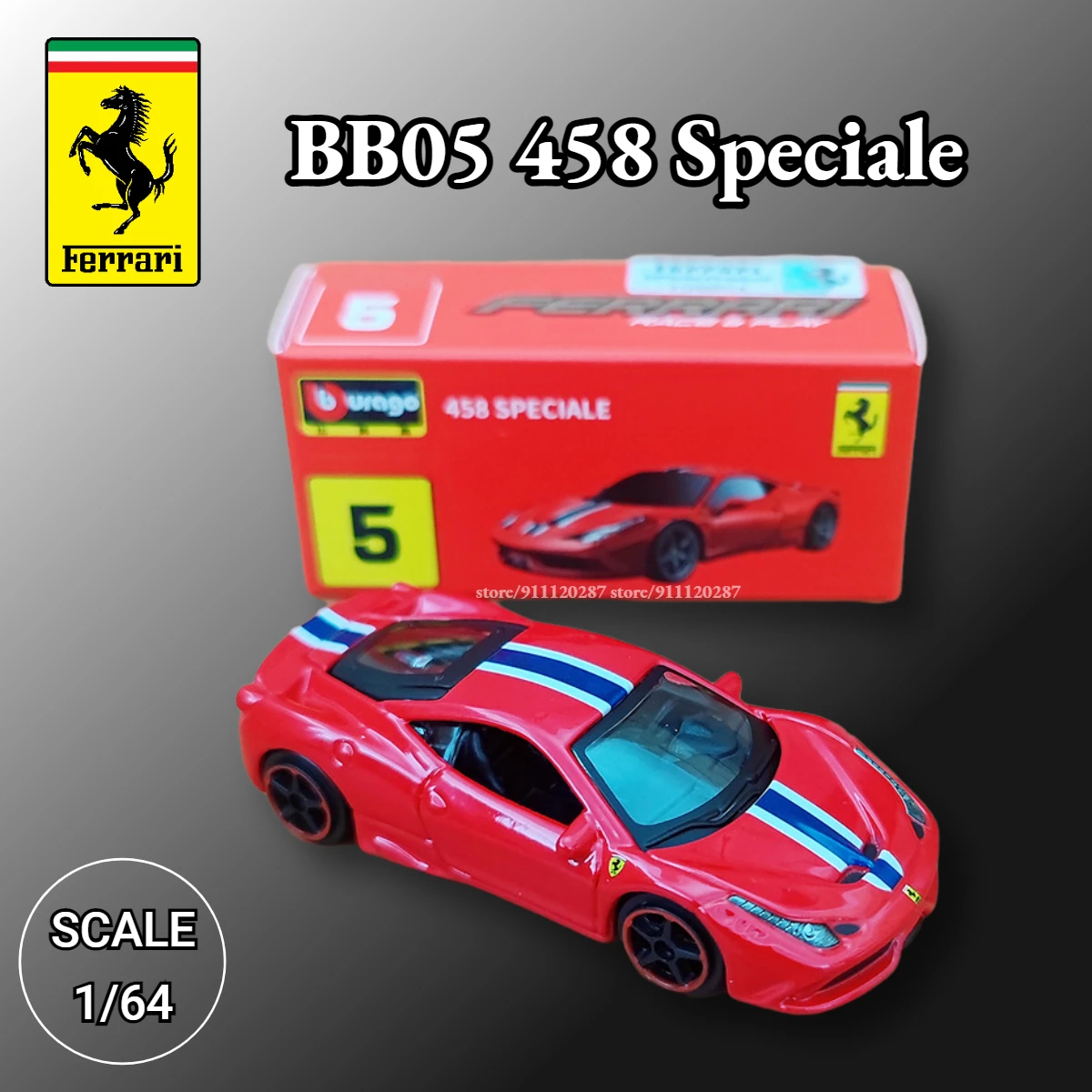 

Bburago 1:64 Ferrari Miniature Car Model, BB05 458 Speciale Scale Enzo F12tdf F40 F50 488 GTB Diecast Vehicle Replica Toy