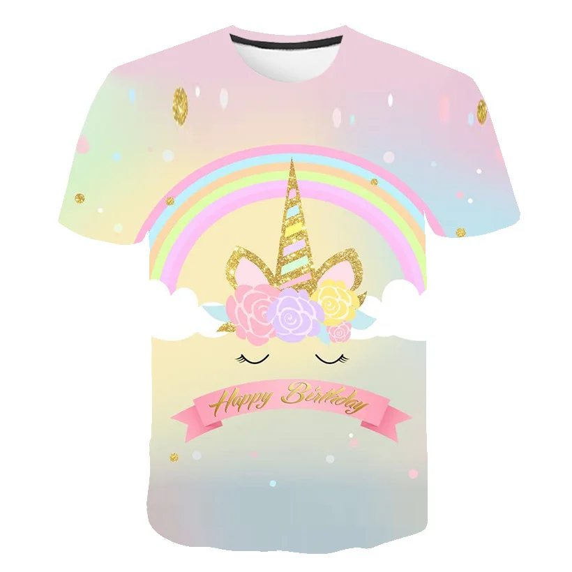 

2022 Summer New Kids Girls Cartoon Anime Print T Shirt Super Cool Unicorn Serie T shirt Girls Tops T-shirts Children's Clothing