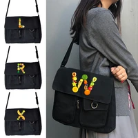 womens canvas messenger bag casual satchel girls handbag shoulder large capacity tote bag female fruit pattern shopping bags