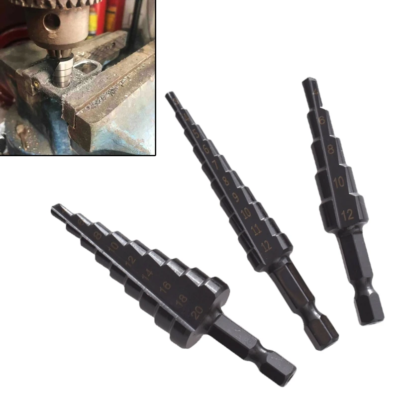 

Upgraded Step Drill Bit Set for Metal High Speed Steel Titanium Coated Metric Step Drill Bits Set Hex Shank Drill Bits