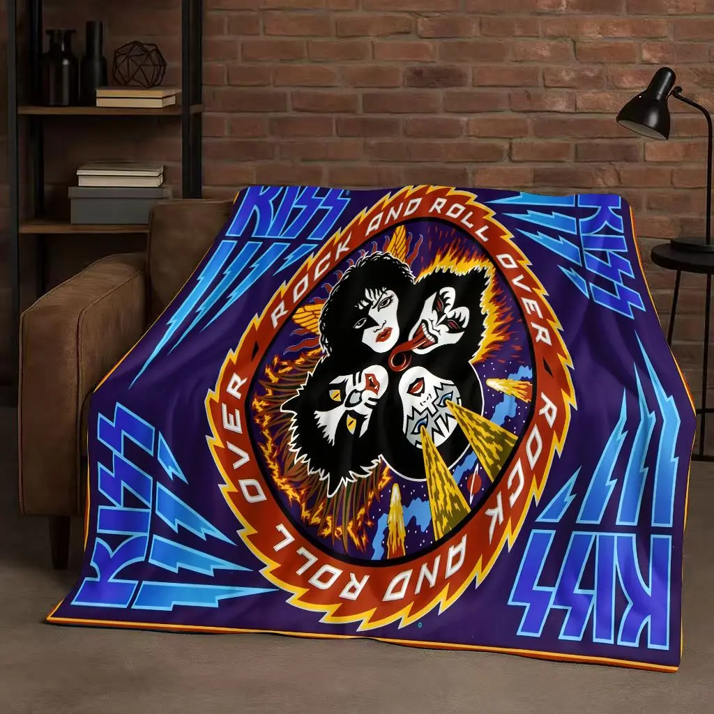Фото 3D Classic Kiss Rock Heavy Metal Band Gene Simmons Flannel Blanket,Ultra Soft Plush Throw for Home Bedroom Bed Sofa Cover Office №5