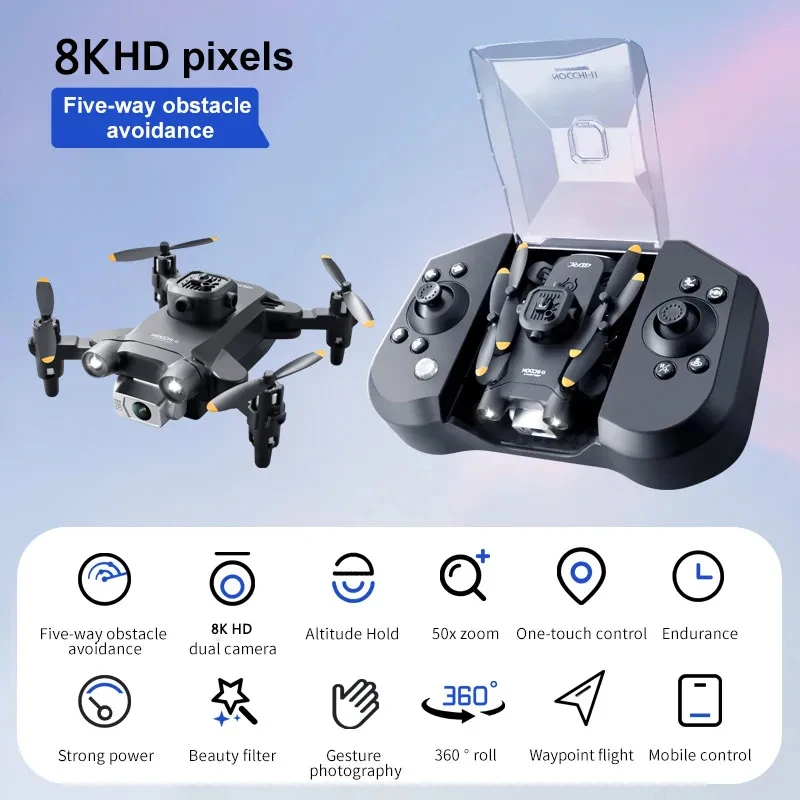 Мини-Дрон V30 с двойной камерой 4 ДРК 8K HD FPV 5-сторонний обход препятствий 1080P антенна