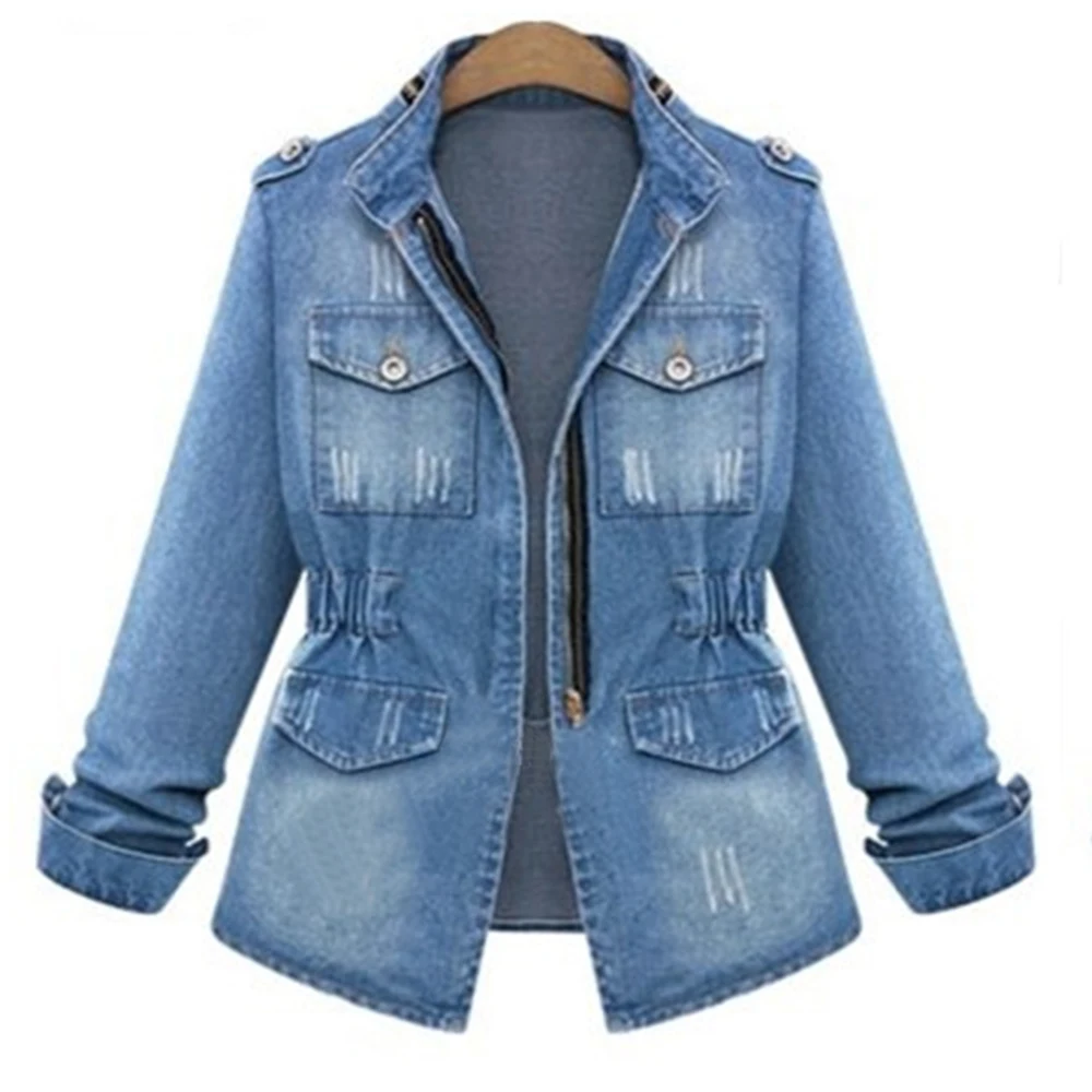 

Women's Autumn And Winter Cool Denim Jacket Office Lady Outdoor Solid Warm Coat Female Slim Denim Jacket