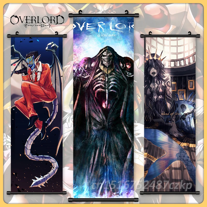 

Anime Poster Painting Overlord Albedo Wall Art Mural Picture Ainz Ooal Dress Poster Home Decor Hanging Anime Scroll Living Room