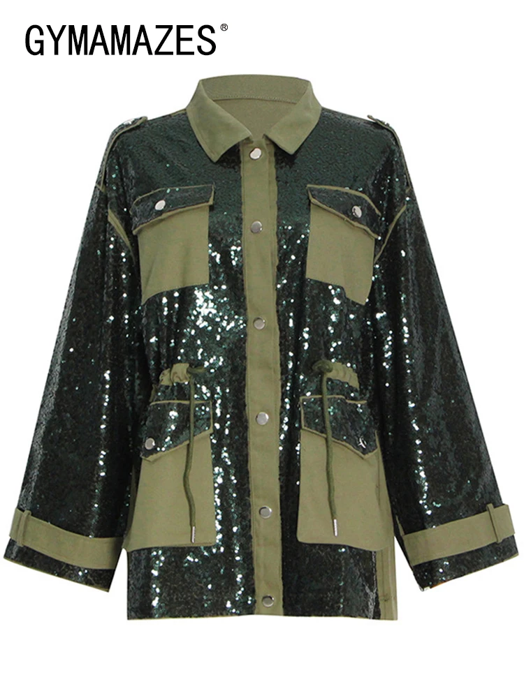 

Пальто женское винтажное составного кроя с блестками, длинным рукавом и отложным воротником