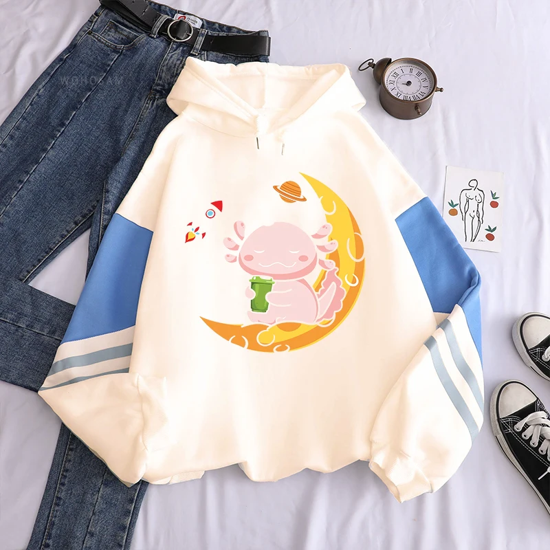 Kawaii Axolotl Gamesolotl мультфильм Графика толстовки хип-хоп с длинным рукавом мужская