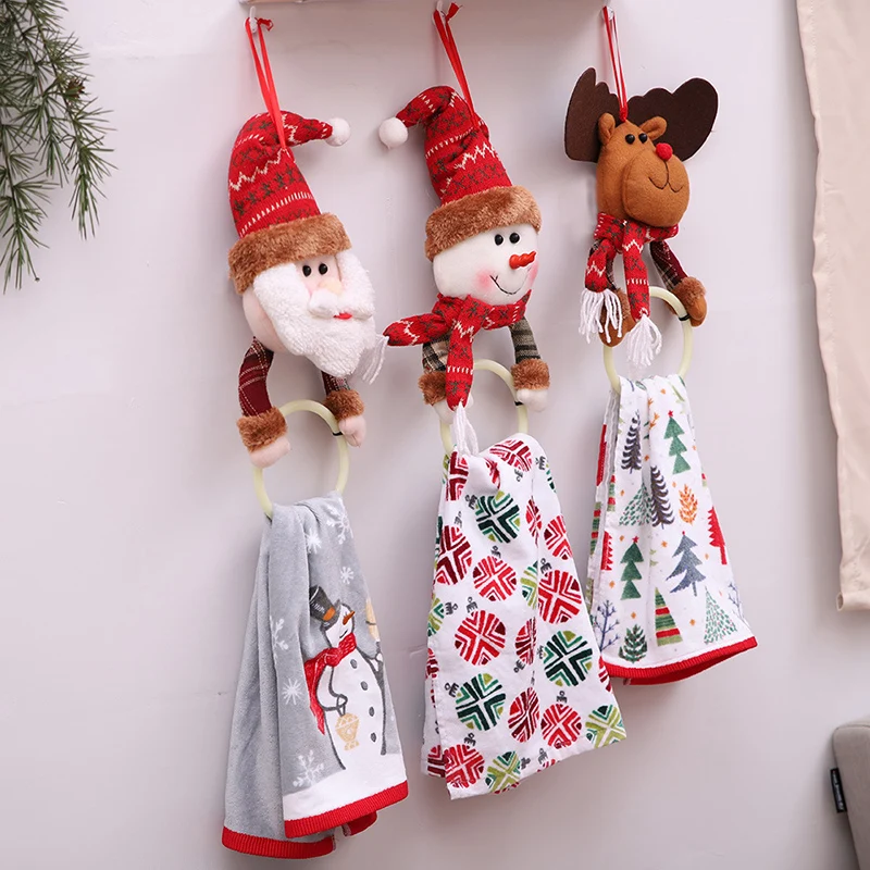 

Christmas Tree Pendants Towel Hanging Ring Racks Holder For Bathroom Santa Claus Elk Rag Christmas Decorations for Home Kitchen