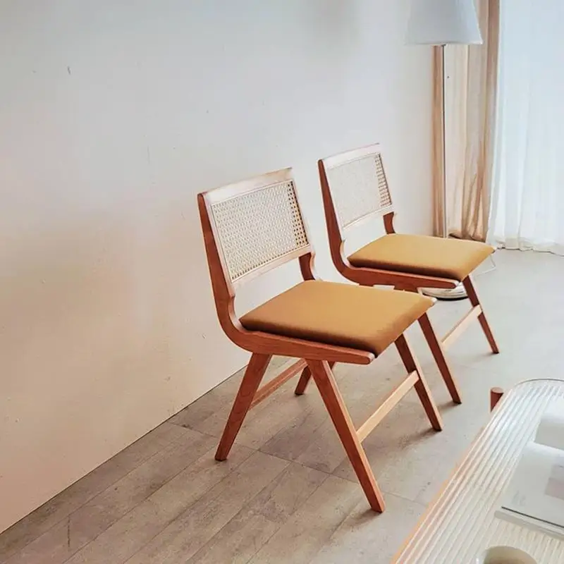 

Nordic Japanese Style Rattan Dining Chair Simple Retro Soft Bag Backrest Chair Homestay Home Single Chair Rattan Chair