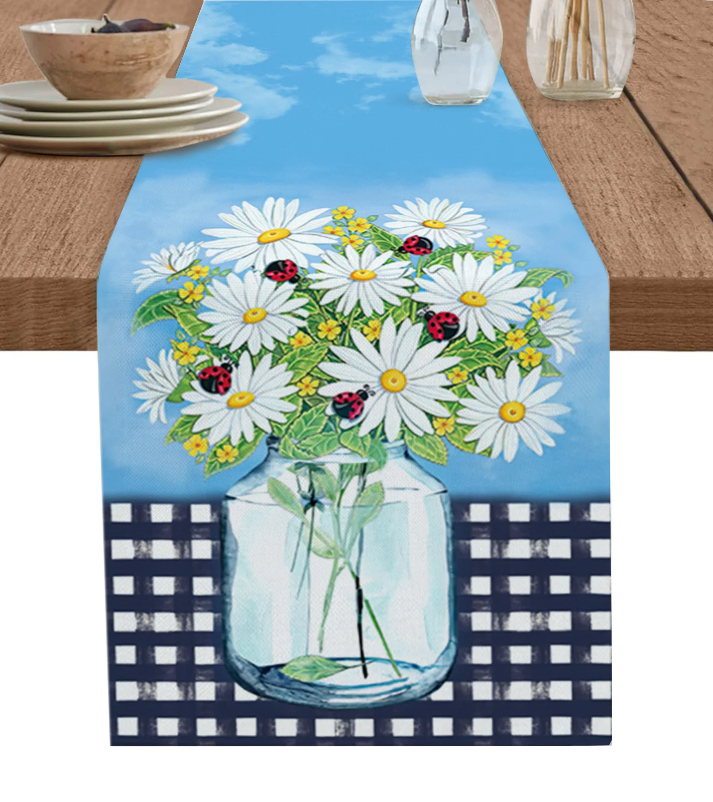 

Flower Watercolor Leaves Plaid Table Runner Christmas Dining Table Decor Linen Table Runners Wedding Decor Table Cloth